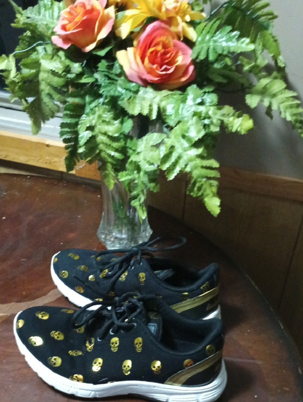 inkkas Black Sneakers with Gold Skull Accents